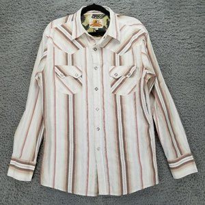 Diegos Shirt Mens Large Brown Striped Long Sleeve Pearl Snap Western